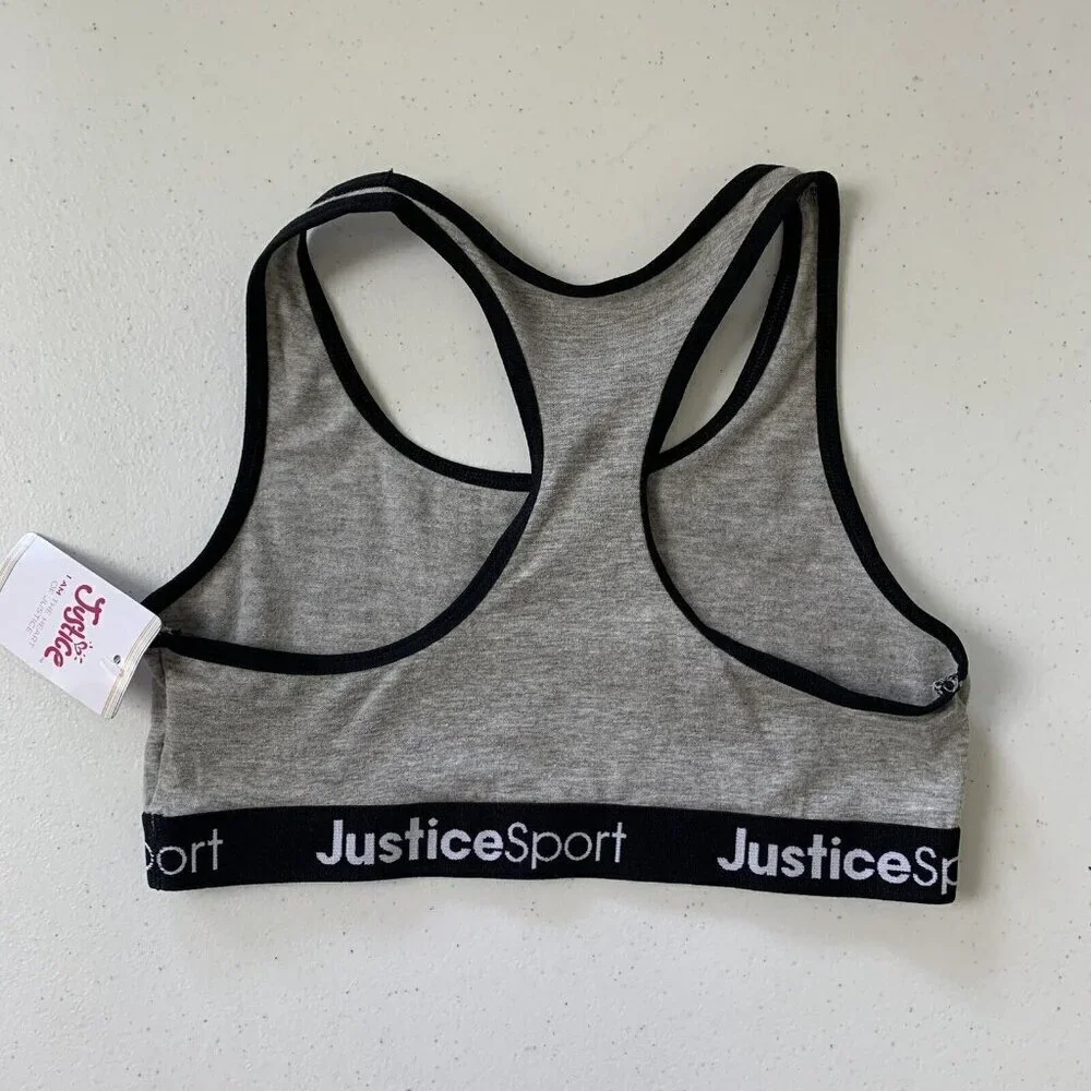 Justice Girls Gray Sports Yoga Bra Size 30 Logo Spell Out New
